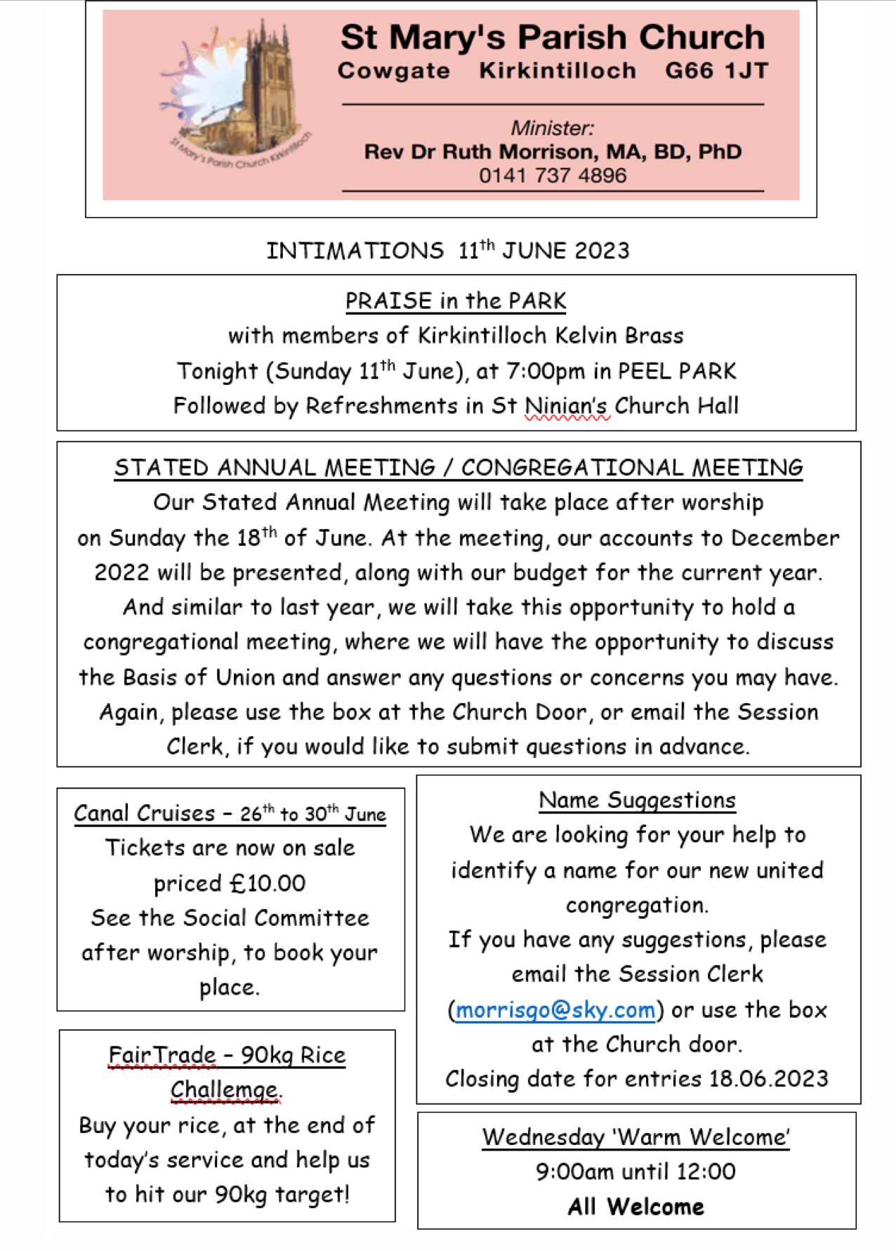 Intimations – St Mary's Parish Church Kirkintilloch